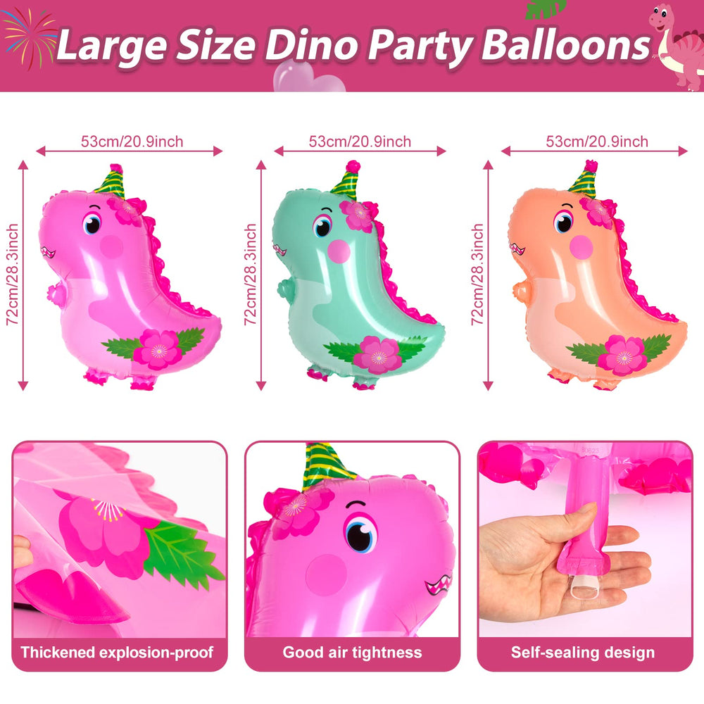 HJINGY purple dinosaur balloons add contrast to dessert tables.