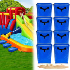 Hlimior 6-pack blue sandbags with handles for secure outdoor anchoring.