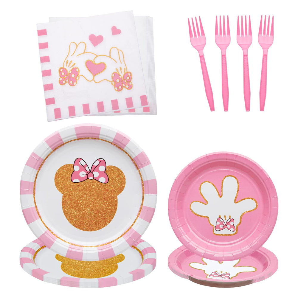 HMJDZH Minnie 9-inch pink plates with gold foil for festive meals