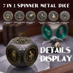 HNCCESG Spinner DND Dice Set with 3D engraving highlighting bold RPG symbols.