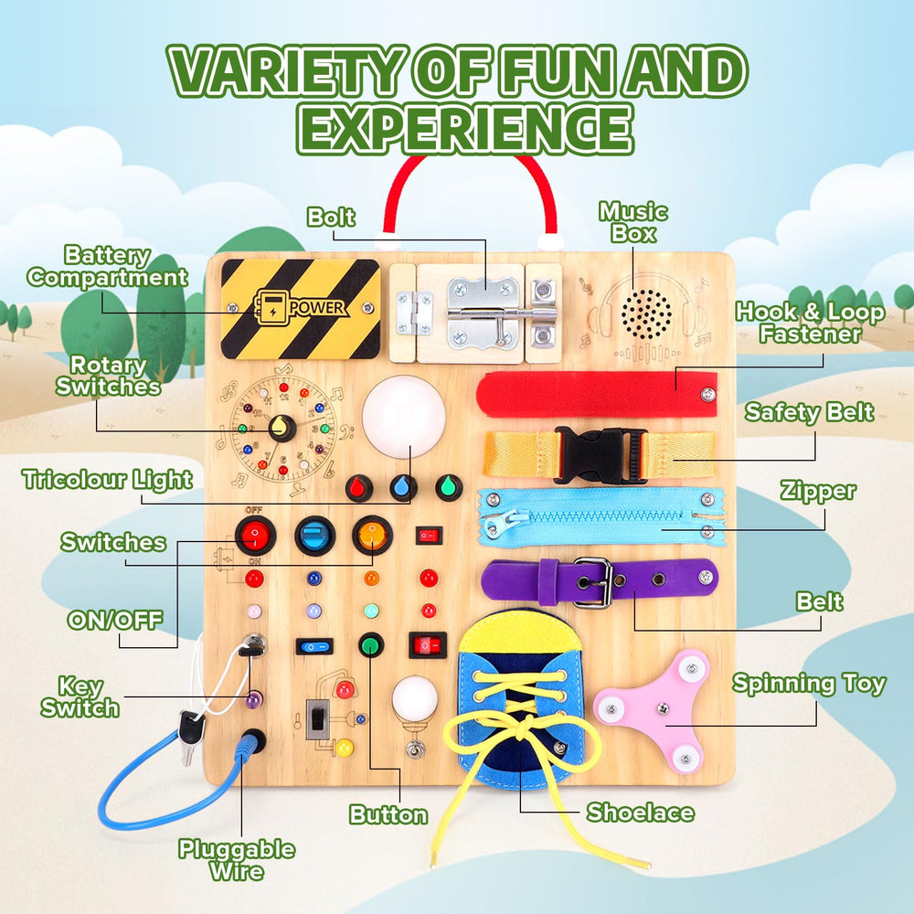 Hoarosall portable Busy Board designed for quiet, travel-friendly entertainment.