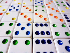Hobby Monsters white D6 dice with multi-colored pips, ideal for teaching probability