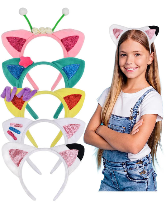 HODRME 5pc cat ears headband set for playful cosplay and photo props