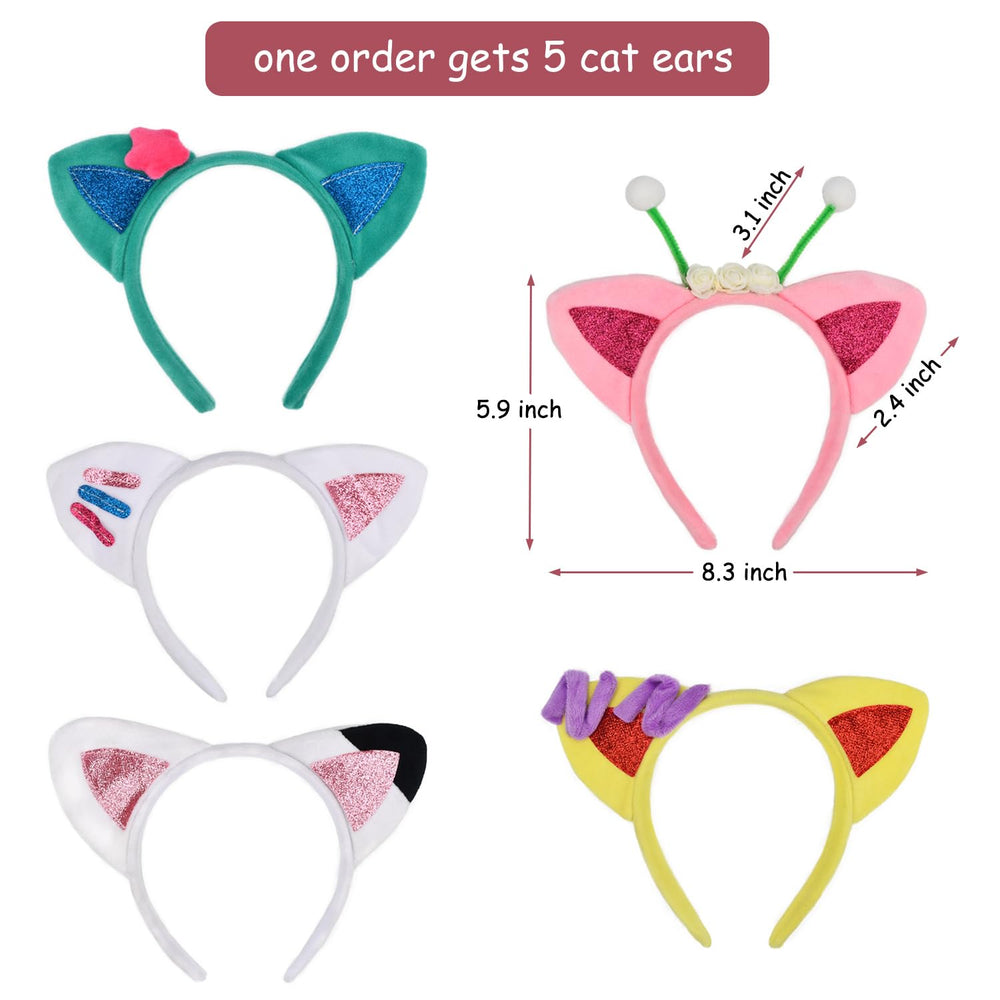 HODRME cat ears headbands in soft flannel with glitter for comfort