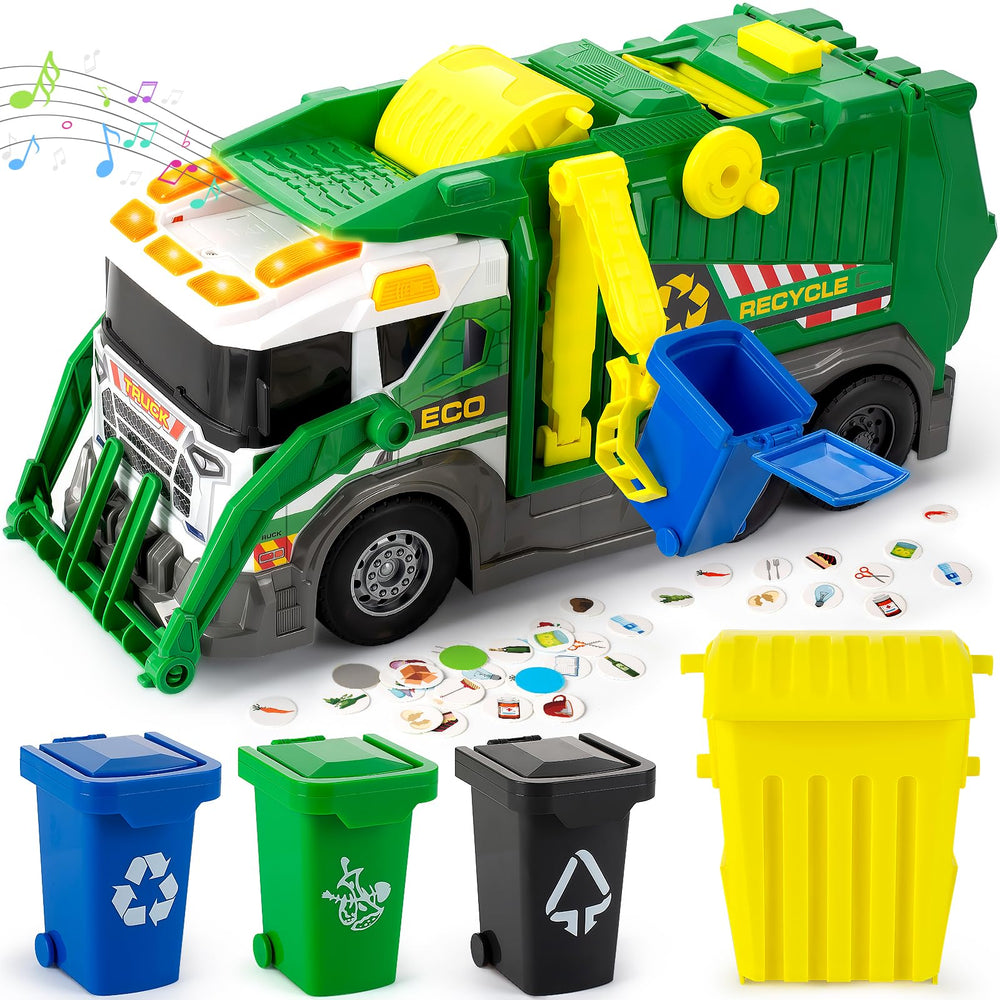 Hodurgyi large garbage truck toy assembled view showing eco-education features