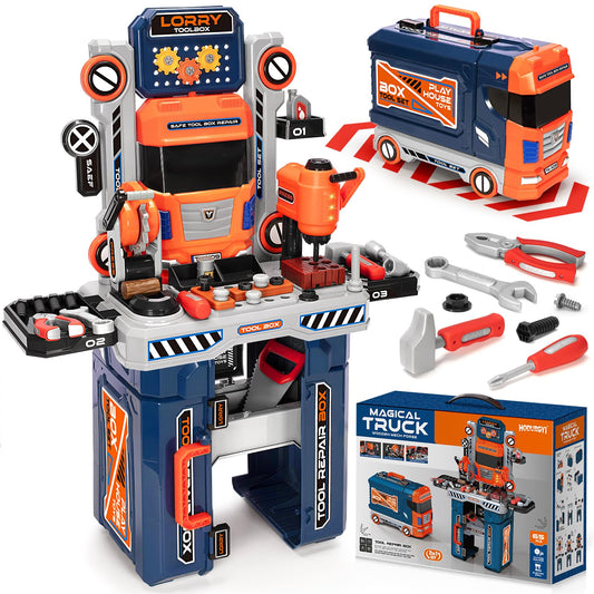 Hodurgyi kids tool bench with electric drill in action for imaginative play
