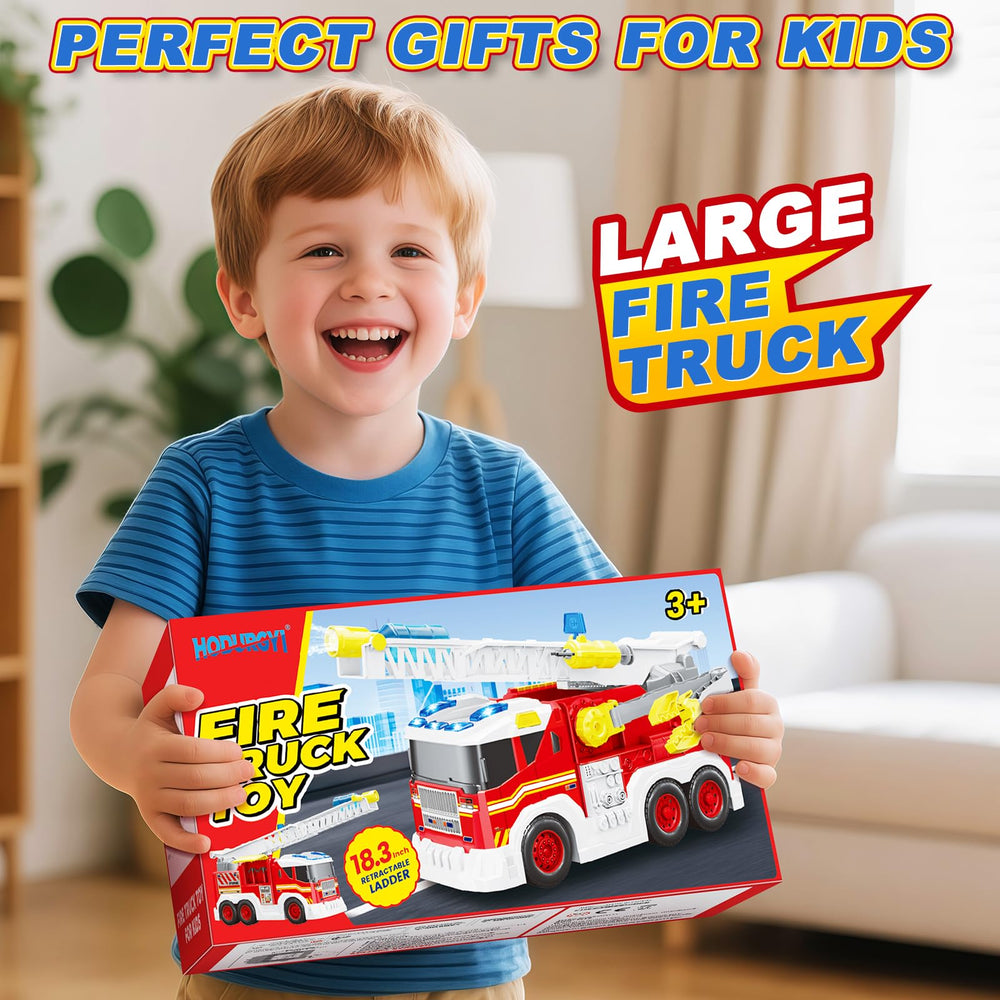 Friction-powered wheels help Hodurgyi fire truck toy roll smoothly