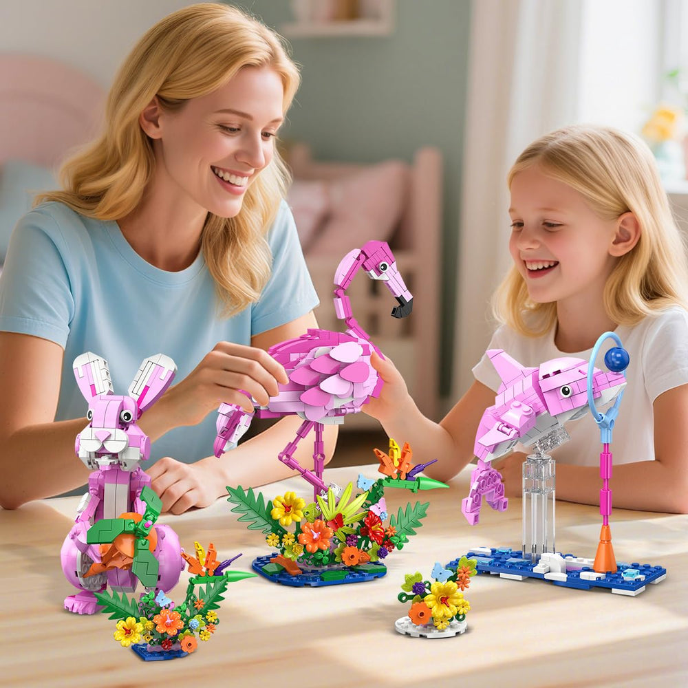 HOGOKIDS 3 in 1 pink flamingo building set ball and ring accessory promotes cooperative play