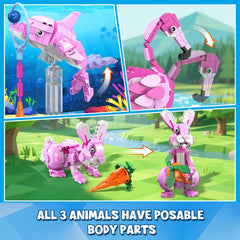 HOGOKIDS 3 in 1 pink flamingo building set dolphin figure encourages creative play