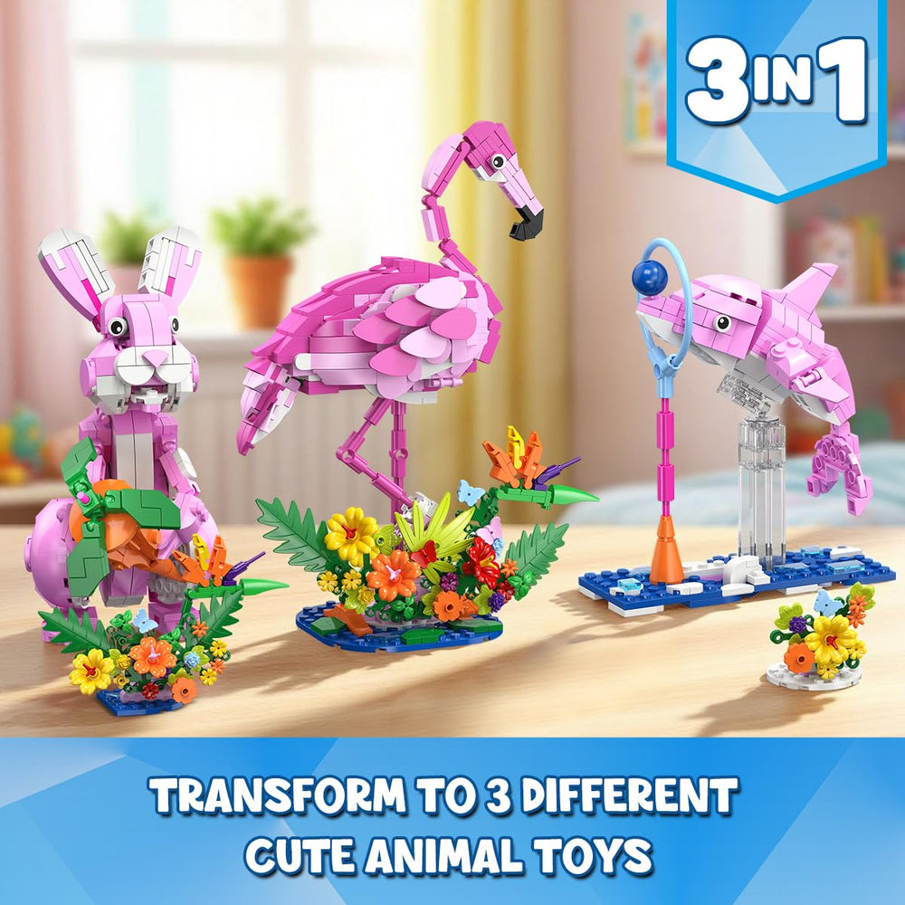 HOGOKIDS 3 in 1 pink flamingo building set poseable figures enhance storytelling