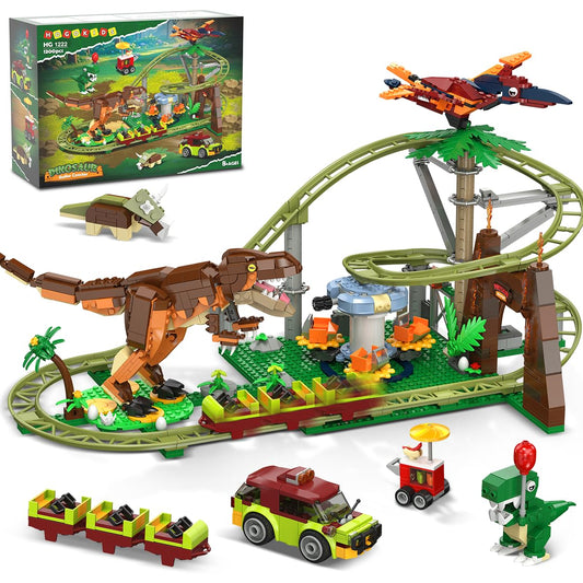 HOGOKIDS dinosaur roller coaster set image showing the full build and pieces