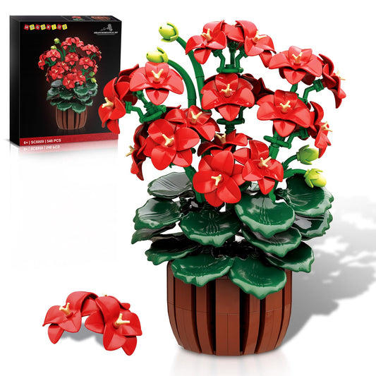 HOGOKIDS geranium building set showcases vibrant flowers for a maintenance-free home decor display.