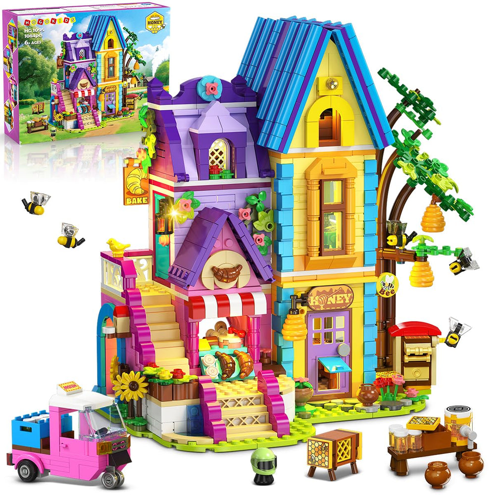 HOGOKIDS honey-workshop-and-bakery-house glows at dusk, inviting imaginative play.