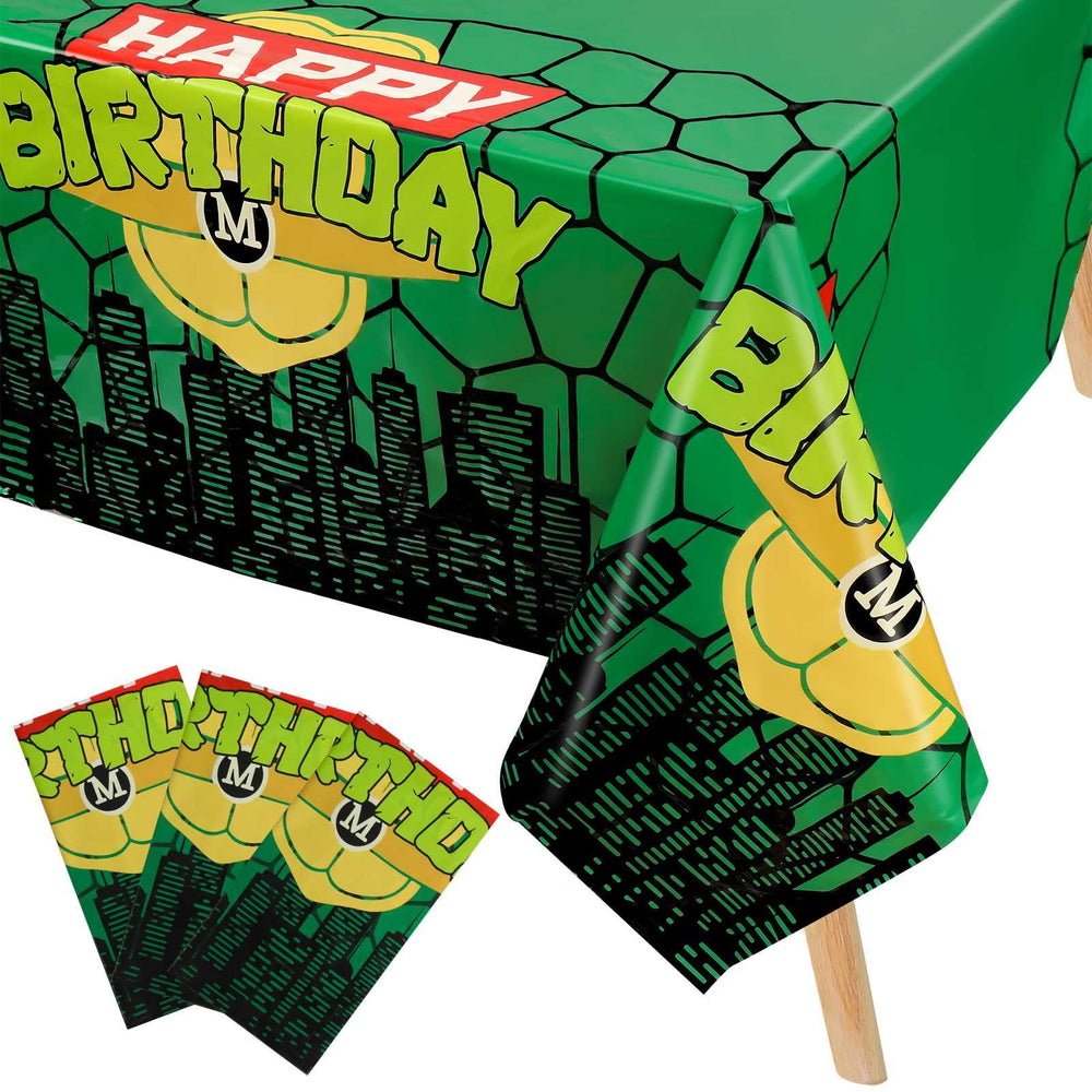 Hokoad turtle party tablecloth setup for quick, mess-free party prep.