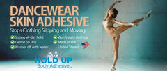 Hold Up Body Adhesive used with compression socks during performance.