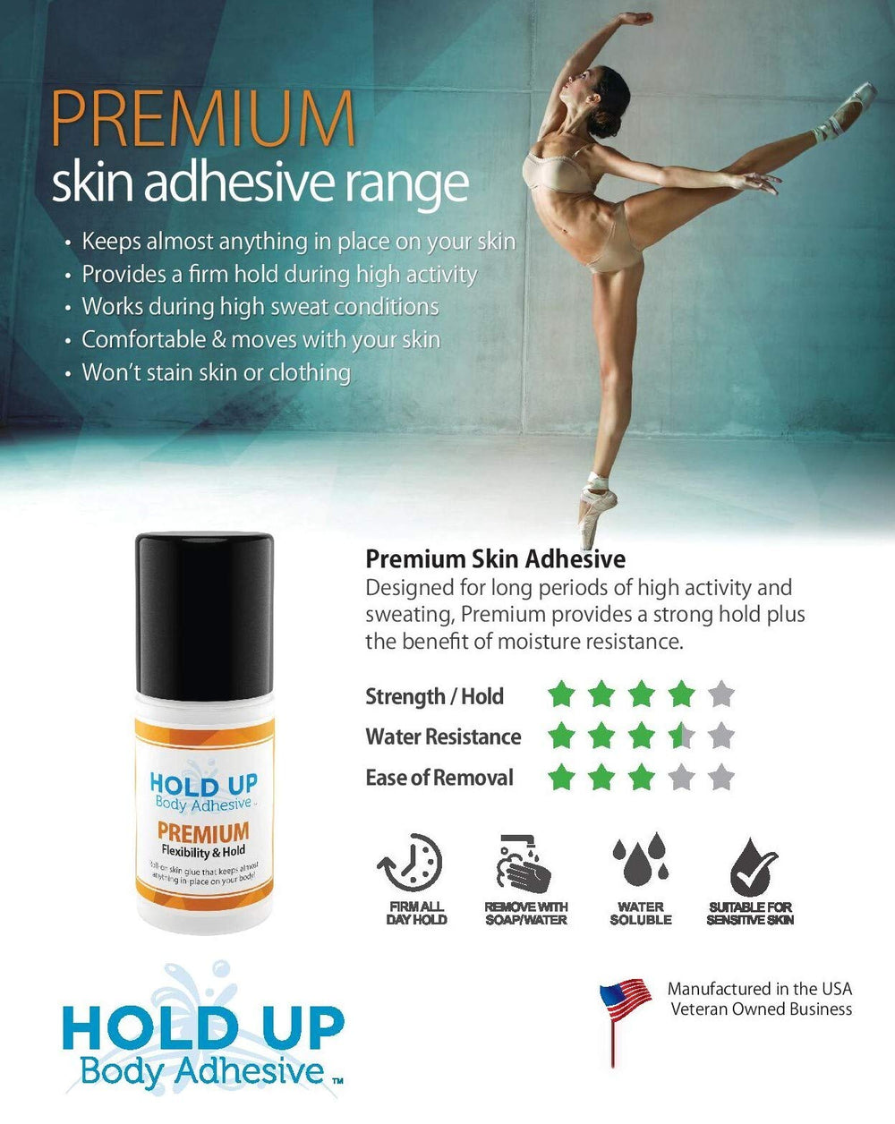 Hold Up Body Adhesive being removed easily after activity.
