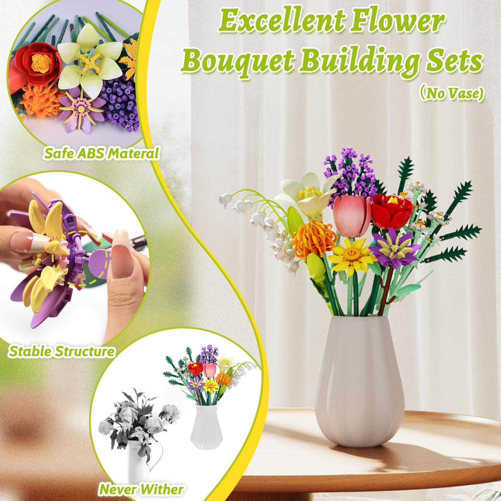 Holiky rose-sunflower-tulips arrangement with adjustable petals for personalized settings