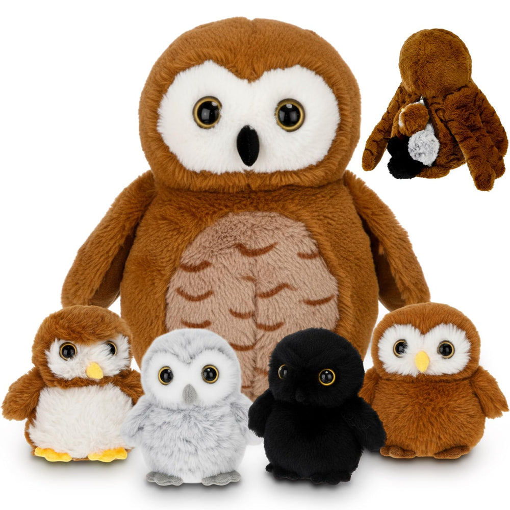 Hollowfly mommy owl plush with babies for cozy storytelling