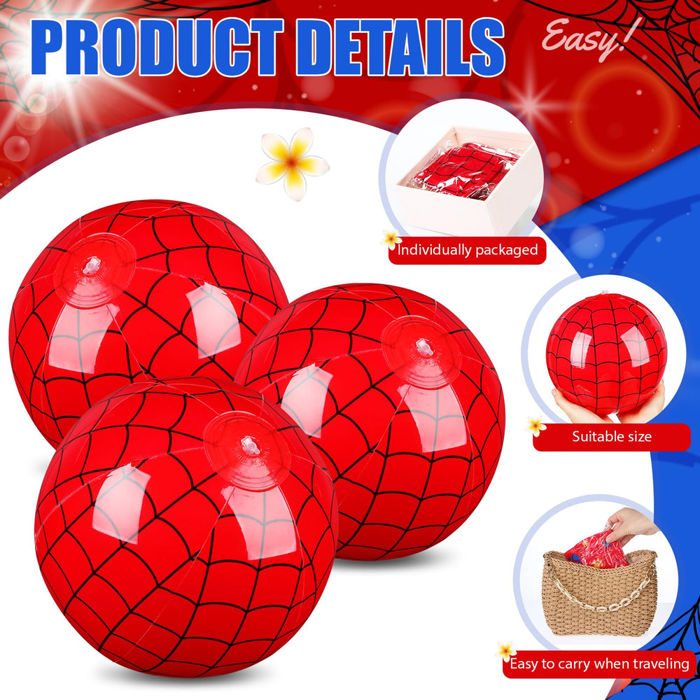 Bright Hollowfly beach ball with blue and red spider web design for beach play