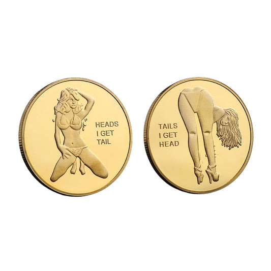 Hollycoin head-tail coins on display with dual-sided decision tool