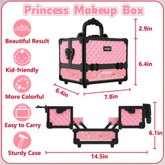 Bright pink color adds fun visual cue for pretend makeup time.