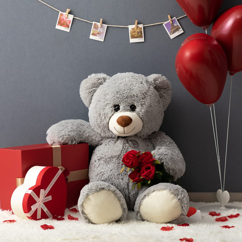 HollyHOME big teddy bear gray plush fabric texture shows ultra-soft material for cozy moments.