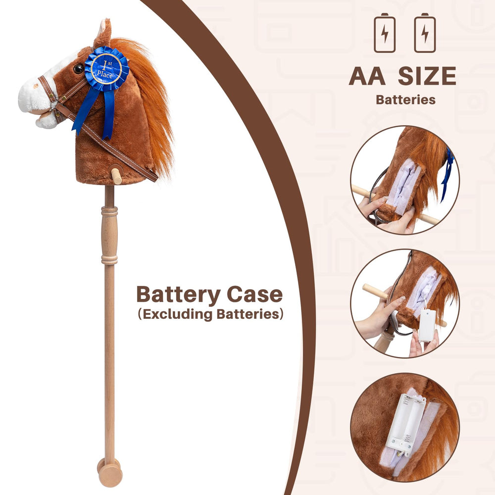 HollyHOME 36-inch brown stick horse design, kid-friendly size for easy handling.
