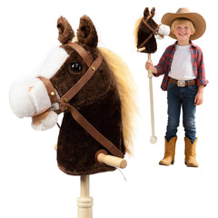 HollyHOME stick horse plush with fluffy head for cozy pretend riding.