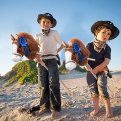 HollyHOME stick horse leather reins detail, durable for role-play adventures.
