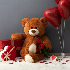HollyHOME teddy bear close-up showing secure stitching and soft fur for safe play.