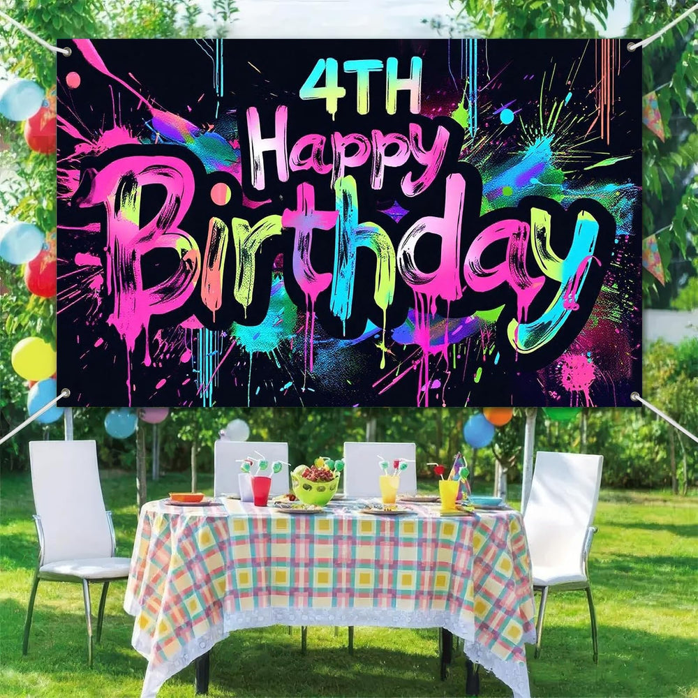HOMETITUTE Neon 4th banner features vibrant neon colors perfect for photos