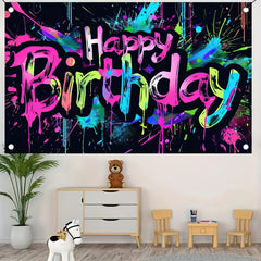 HOMETITUTE Party Backdrop Banner used as indoor or outdoor celebration backdrop