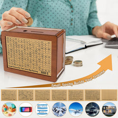 Homgaty money box wooden case detail emphasizes sturdy construction for long-term reliability.
