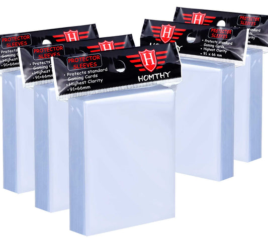 Homthy 500-count card sleeves pack, clear protection for trading cards.