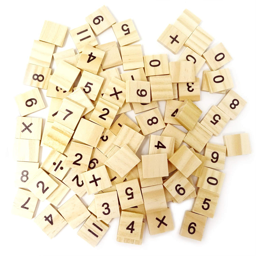 Honbay wooden Scrabble tiles with numbers and symbols for versatile crafts and learning.