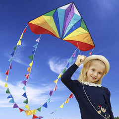 Honbo delta kite with rainbow tails for high visibility