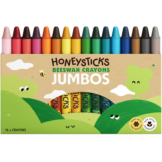 Honeysticks Jumbo Crayons 16-pack front view for vibrant art with easy grip