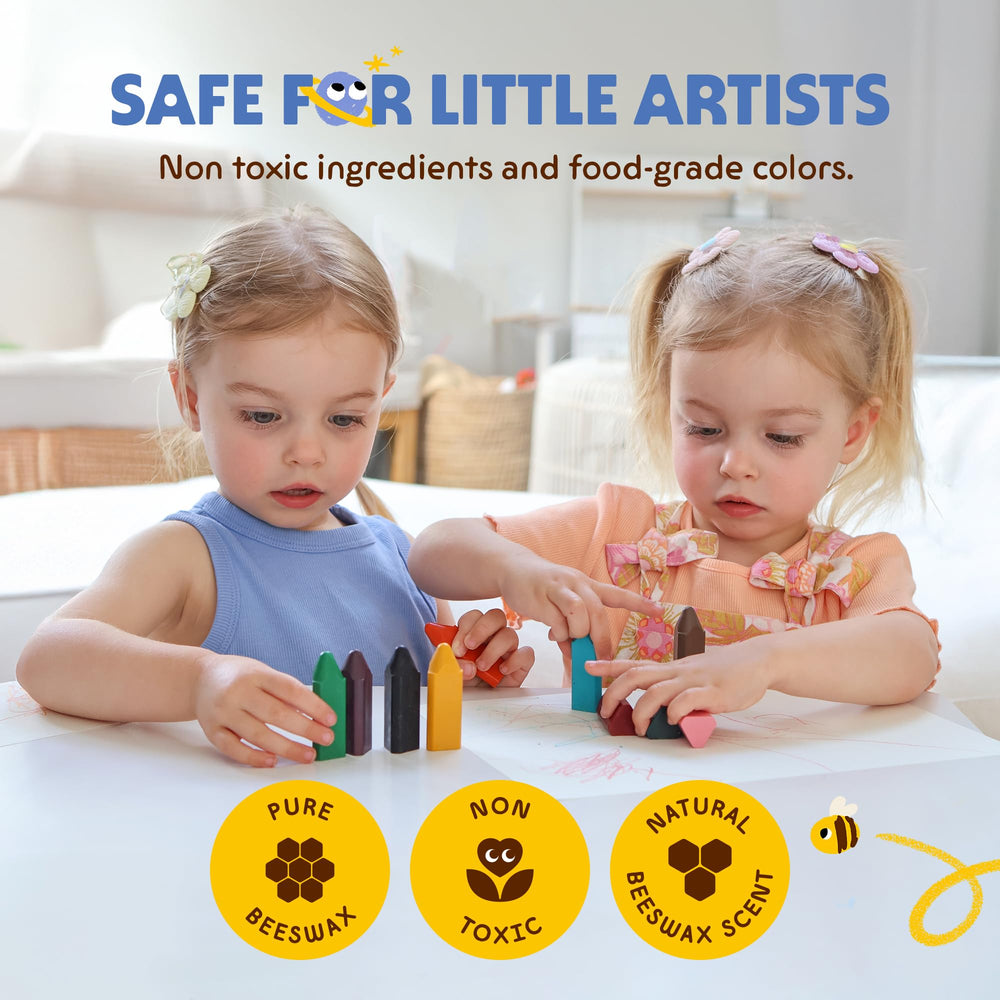 Child drawing with Honeysticks crayons, encouraging imagination and color exploration.