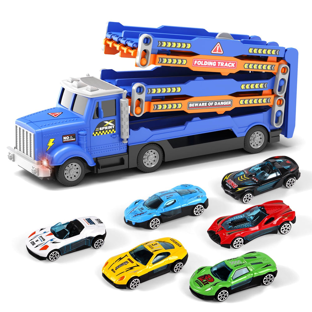 HONGTUO Toddler Truck Track opened for 55-inch racing play, ready for action.