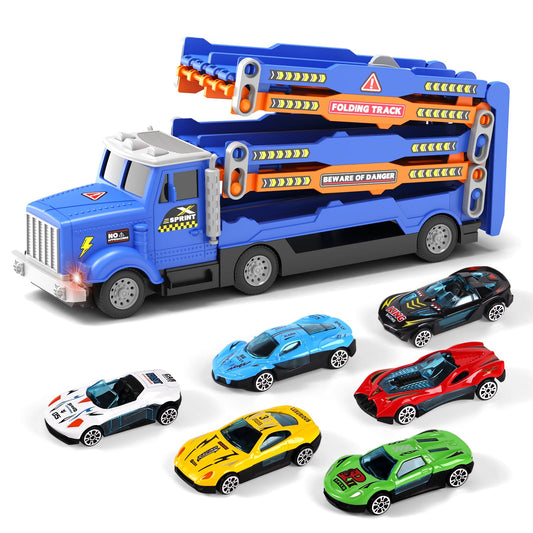 HONGTUO Toddler Truck Track opened for 55-inch racing play, ready for action.