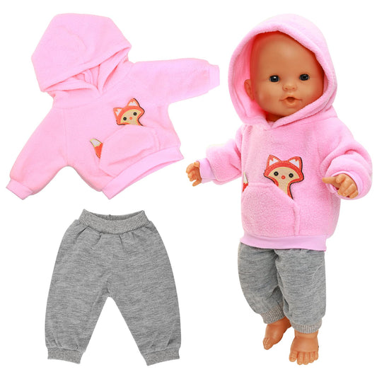 HONLAELLA pink fox-pattern hoodie for 14-16 inch dolls boosts imaginative play