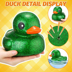 Honoson glitter rubber duck in green; sparks imaginative bath adventures.