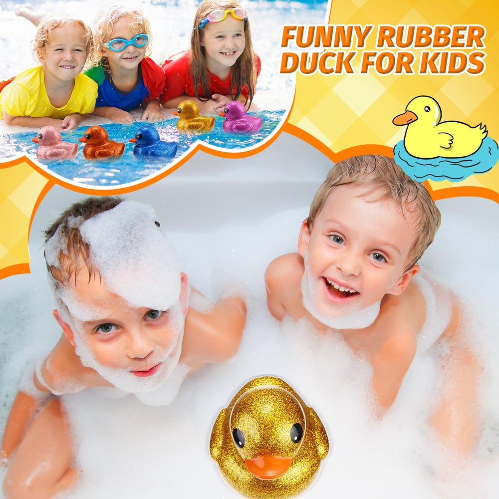 Honoson glitter rubber duck in pink; enhances bath time with shine.