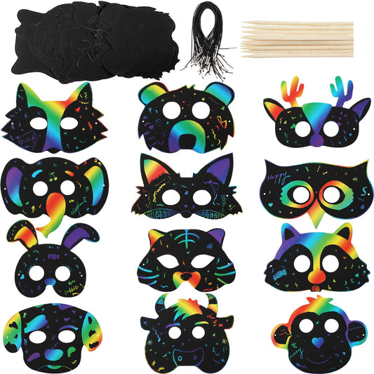 Honoson scratch-paper animal masks for forest party fun and creative activities.