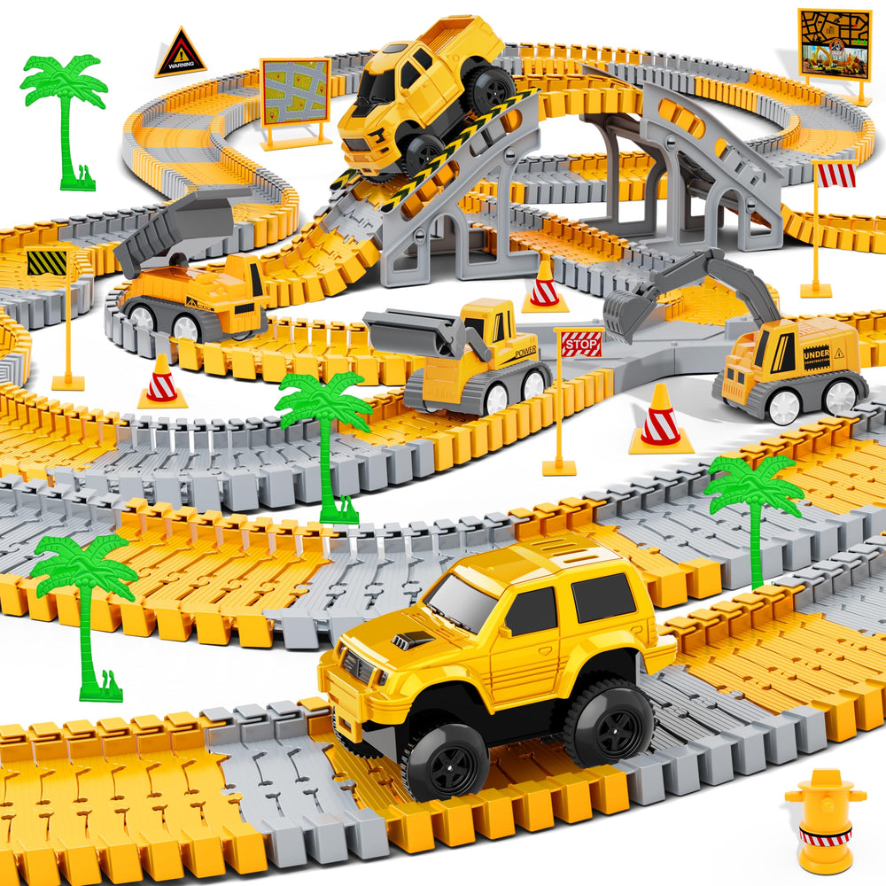 Hony construction race track bridge for imaginative play and engineering practice.