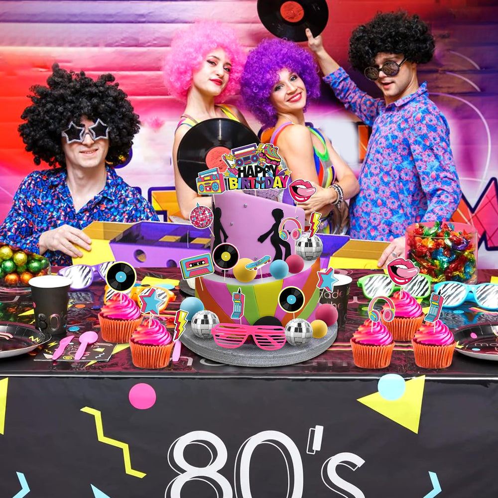 Hooqict 80s lip cake topper adds playful retro charm.