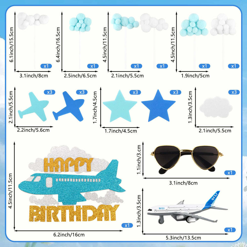 Hooqict blue and white cloud airplane topper enhances cupcake presentation.