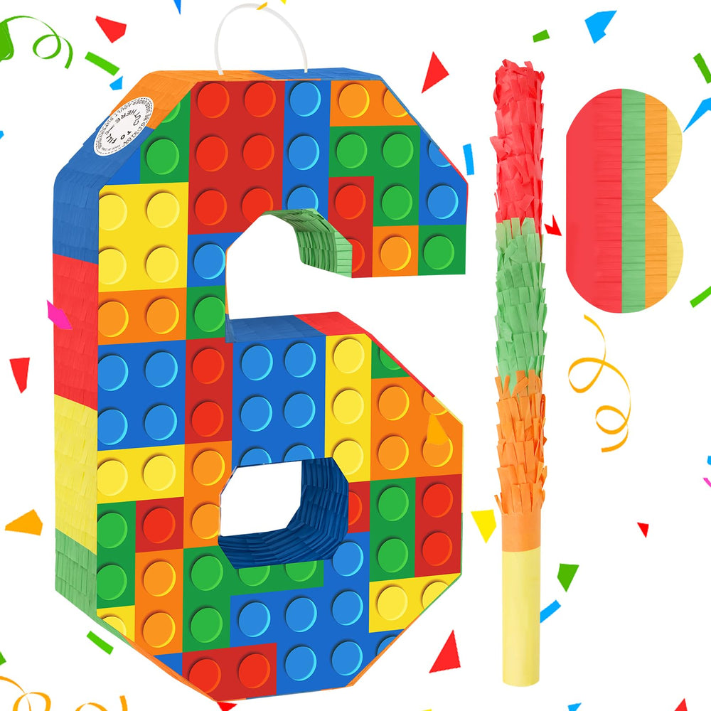 Hooqict Building Blocks pinata full view with bright colors for a memorable photo backdrop.