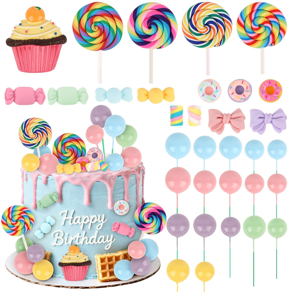 Hooqict candy cake topper lollipops adds vibrant whimsy to cupcakes and desserts