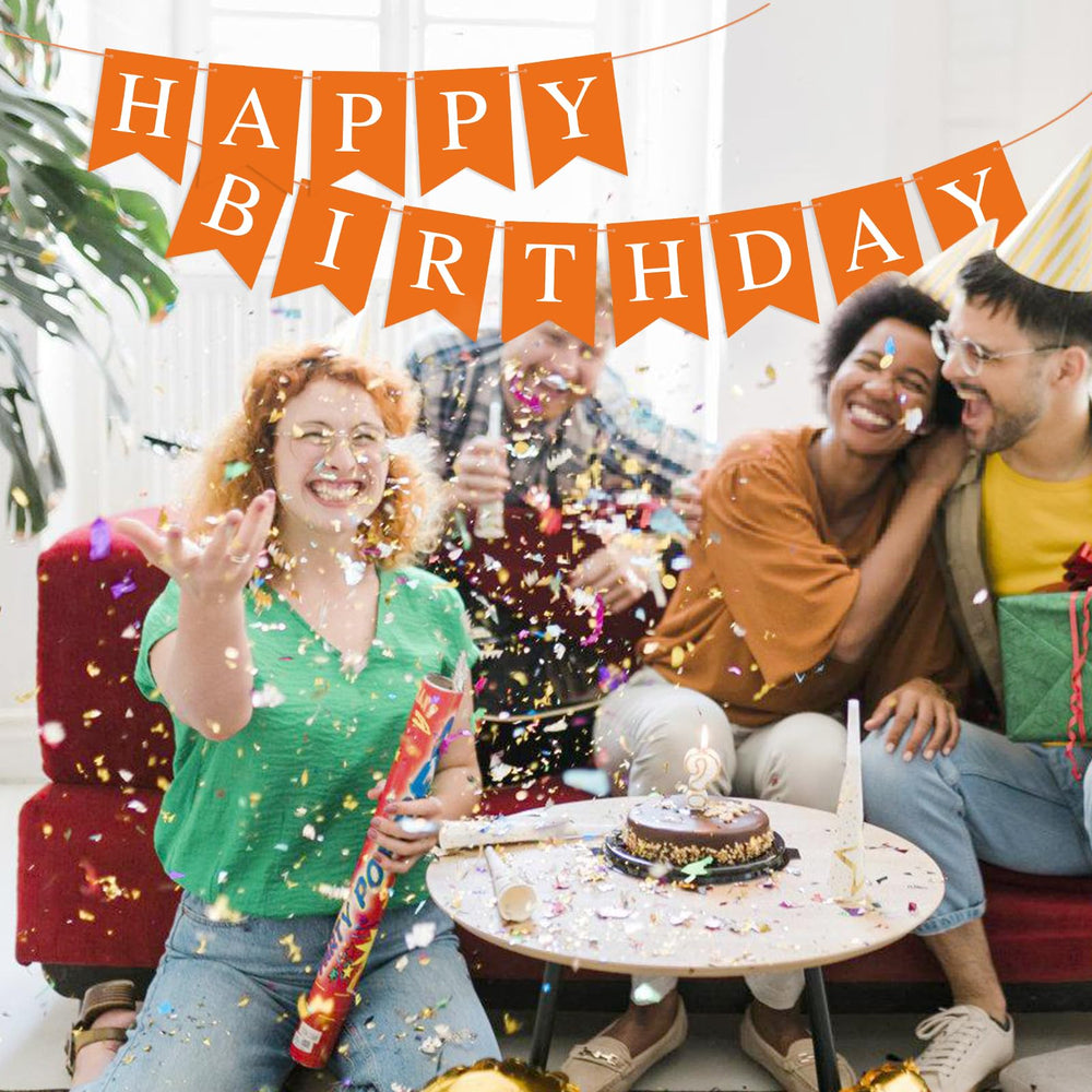 Hooqict orange banner adds colorful backdrop for birthday photos